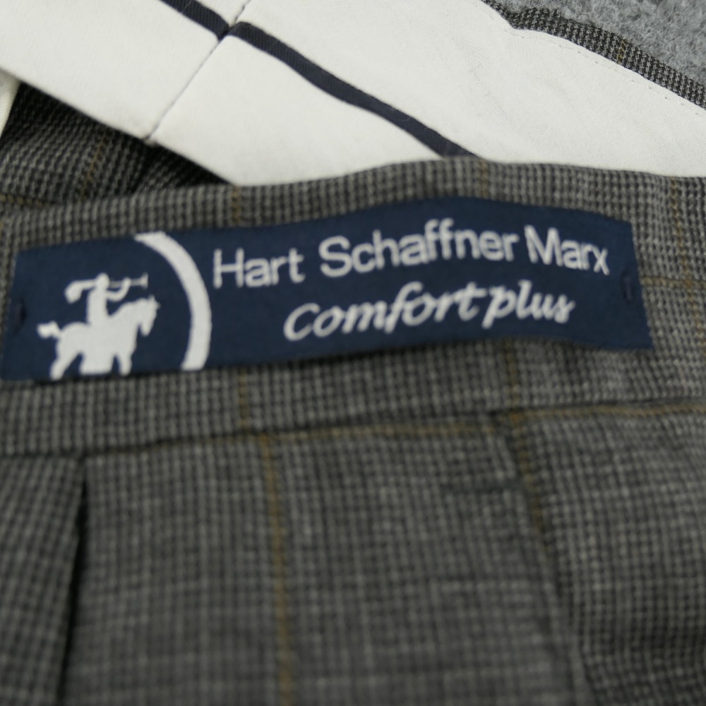 Hart Schaffner Marx Dress Pants Mens 40x32 Pleated Cuffed Grey Windowpane‎ Check - Picture 8 of 16